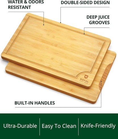 Bamboo Cutting Board Set with Juice Groove (3 Pieces) - Wood Cutting Boards for Kitchen, Wood Cutting Board Set, Kitchen Chopping Board for Meat (Butcher Block) Cheese and Vegetables